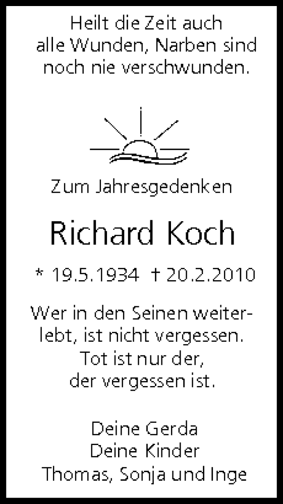  Traueranzeige für Richard Koch vom 19.02.2011 aus MGO