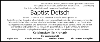 Anzeige von Baptist Detsch von MGO
