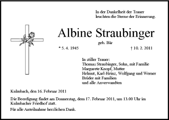 Anzeige von Albine Straubinger von MGO
