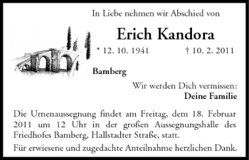 Anzeige von Erich Kandora von MGO
