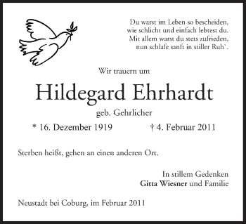 Anzeige von Hildegard Ehrhardt von MGO