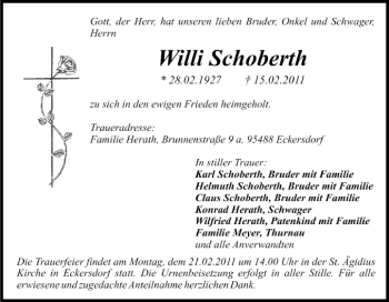 Anzeige von Willi Schoberth von MGO