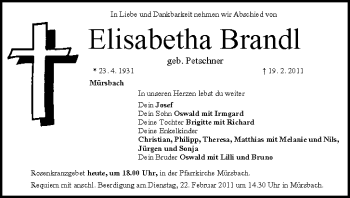 Anzeige von Elisabetha Brandl von MGO