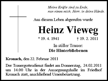 Anzeige von Heinz Vieweg von MGO