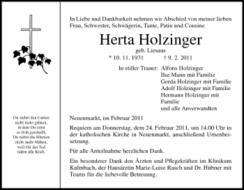 Anzeige von Herta Holzinger von MGO