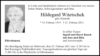 Anzeige von Hildegard Witetschek von MGO