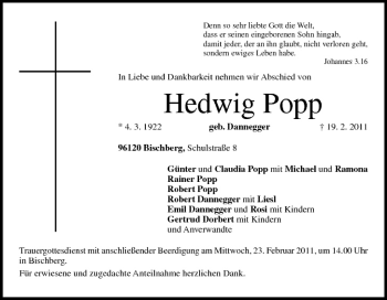 Anzeige von Hedwig Popp von MGO