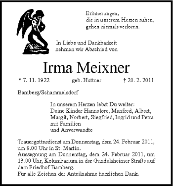 Anzeige von Irma Meixner von MGO