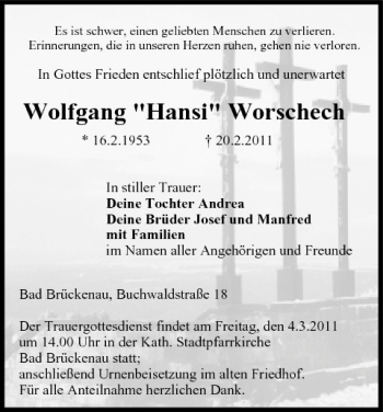Anzeige von Wolfgang Worschech von MGO