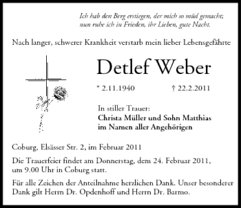 Anzeige von Detlef Weber von MGO