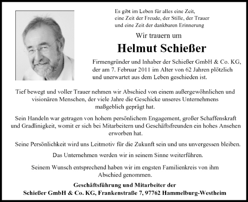  Traueranzeige für Helmut Schießer vom 26.02.2011 aus MGO