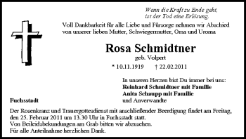 Anzeige von Rosa Schmidtner von MGO
