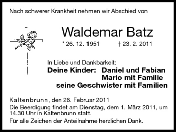 Anzeige von Waldemar Batz von MGO