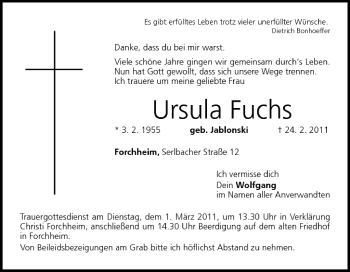 Anzeige von Ursula Fuchs von MGO