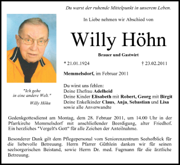 Anzeige von Willy Höhn von MGO