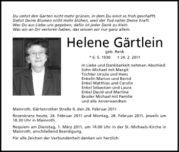 Anzeige von Helene Gärtlein von MGO