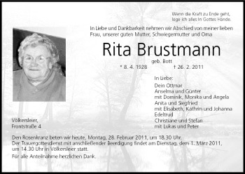 Anzeige von Rita Brustmann von MGO