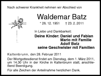 Anzeige von Waldemar Batz von MGO