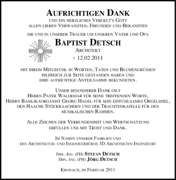 Anzeige von Baptist Detsch von MGO