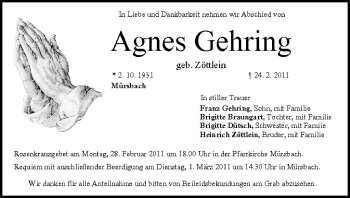 Anzeige von Agnes Gehring von MGO