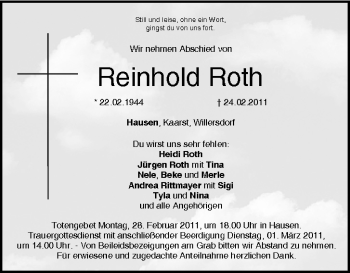 Anzeige von Reinhold Roth von MGO