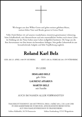 Anzeige von Roland Karl Belz von MGO
