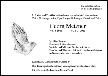 Anzeige von Georg Metzner von MGO