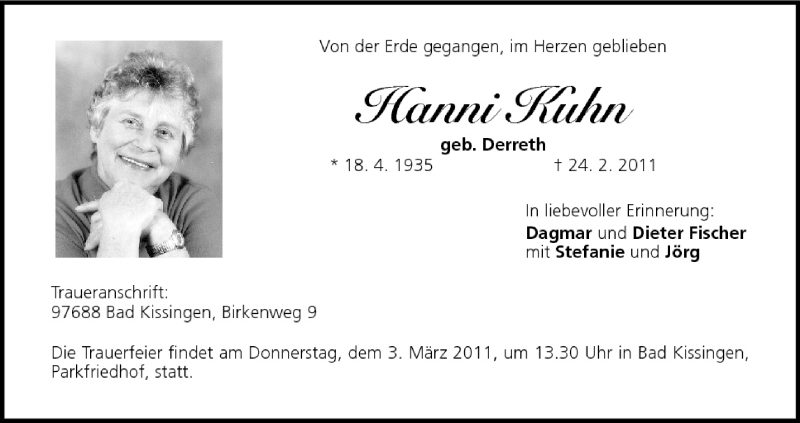  Traueranzeige für Hanni Kuhn vom 28.02.2011 aus MGO