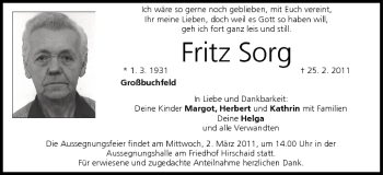 Anzeige von Fritz Sorg von MGO