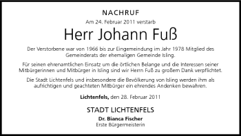 Anzeige von Johann Fuß von MGO