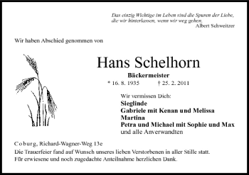 Anzeige von Hans Schelhorn von MGO