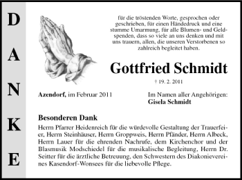 Anzeige von Gottfreid Schmidt von MGO