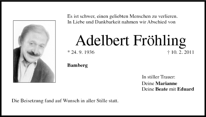  Traueranzeige für Adelbert Fröhling vom 05.03.2011 aus MGO