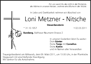 Anzeige von Loni Metzner-Nitsche von MGO