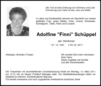 Anzeige von Adolfine Schüppel von MGO