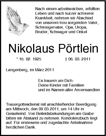Anzeige von Nikolaus Pörtlein von MGO