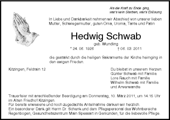 Anzeige von Hedwig Schwab von MGO