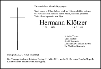 Anzeige von Hermann Klötzer von MGO