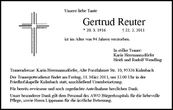 Anzeige von Gertrud Reuter von MGO