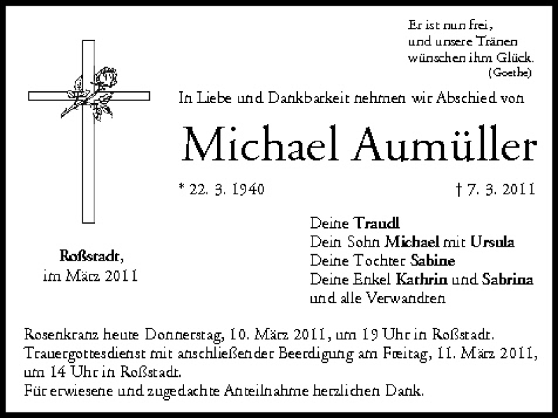  Traueranzeige für Michael Aumüller vom 10.03.2011 aus MGO