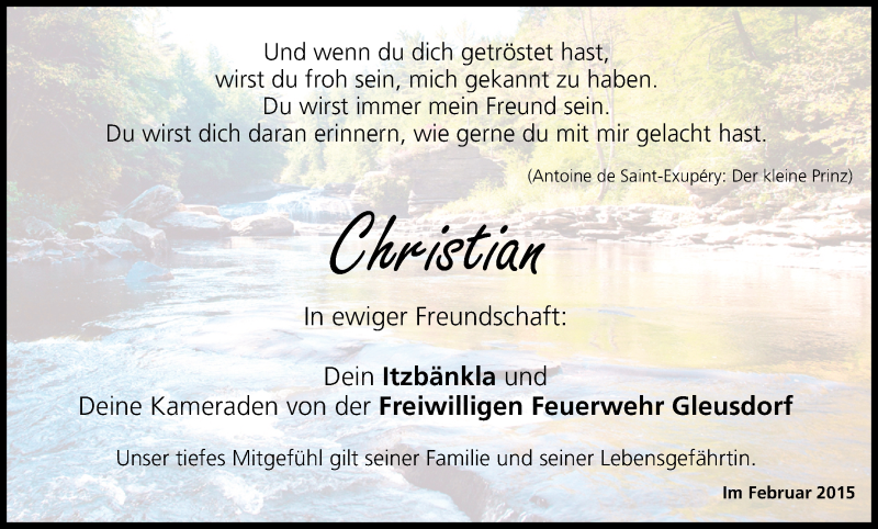  Traueranzeige für Christian Groh vom 18.02.2015 aus MGO