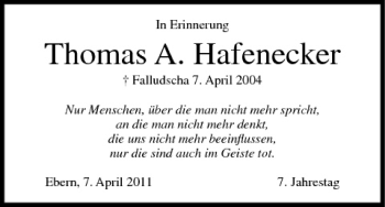 Anzeige von Thomas A. Hafenecker von MGO