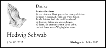 Anzeige von Hedwig Schwab von MGO