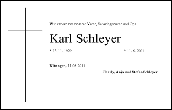 Anzeige von Karl Schleyer von MGO