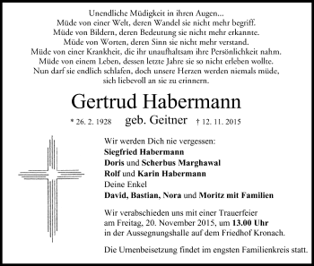 Anzeige von Gertrud Habermann von MGO
