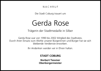 Anzeige von Gerda Rose von MGO