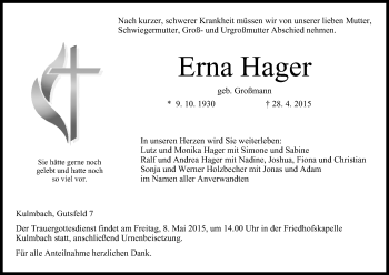 Anzeige von Erna Hager von MGO