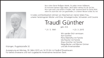 Anzeige von Traudl Günther von MGO