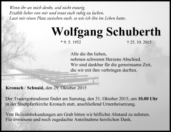 Anzeige von Wolfgang Schuberth von MGO