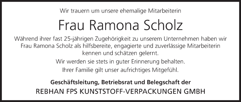  Traueranzeige für Ramona Scholz vom 24.11.2015 aus MGO